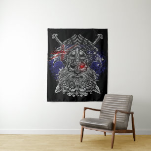 Tenture Corbeaux d'Odin épées Mythologie Viking drapeau Au