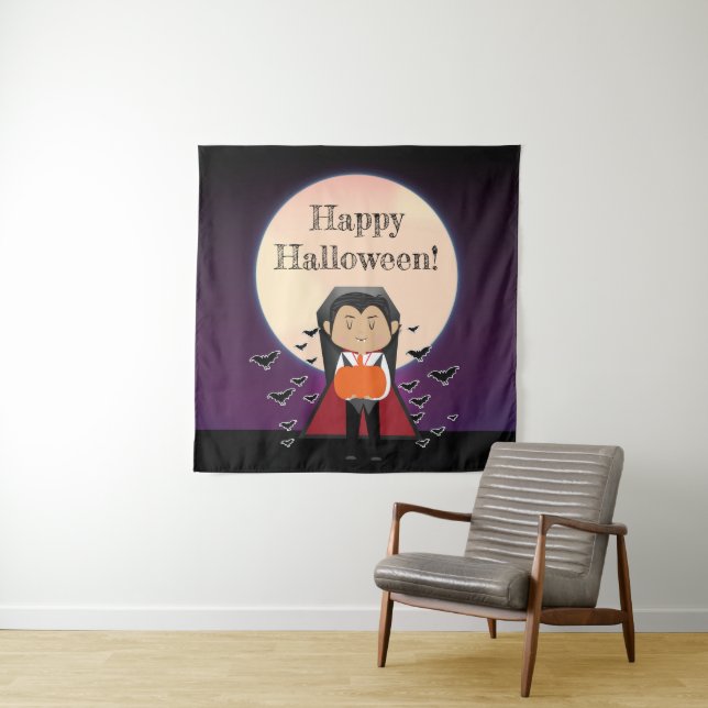 Tenture Costume de petit Dracula Fond de fête d'Halloween (En situation)