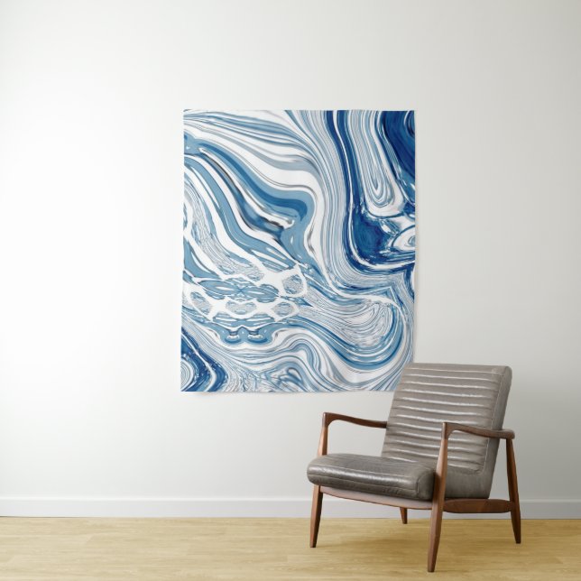 Tenture côte plage nautique vagues aquarelle bleu tourbill (En situation)