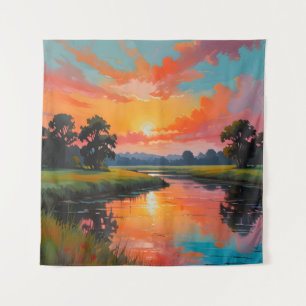 Tenture Coucher de soleil au bord de la rivière