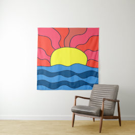 Tenture Coucher de soleil et vagues