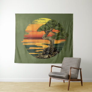 Tenture Coucher de soleil sur l'arbre Bonsai