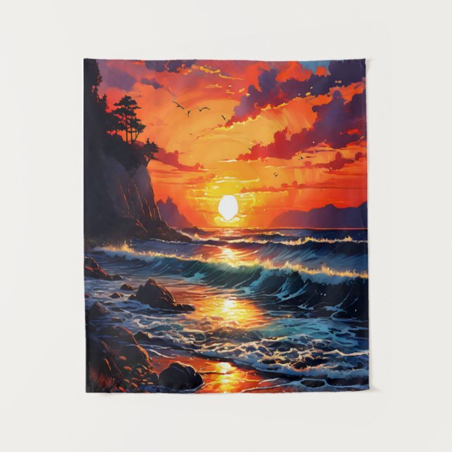 Tenture Coucher de soleil sur l'océan - Art côtier (Devant)