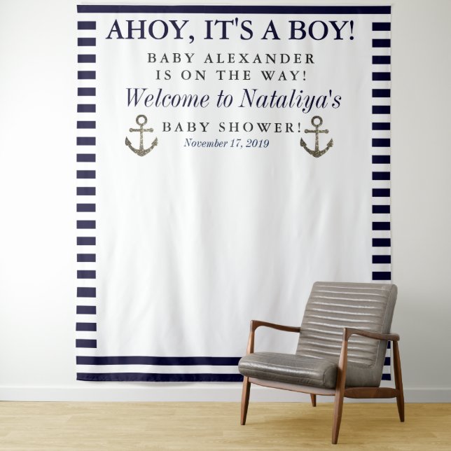Tenture Coucou C'est un Garçon Baby Shower Photobooth (En situation)