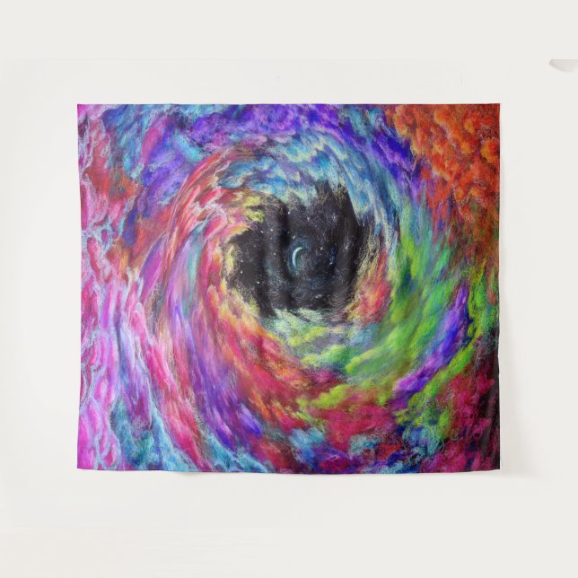 Tenture Couleur Dream Cloud Swirl sur Noir (Devant (Horizontal))