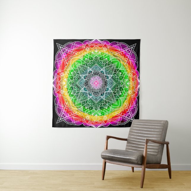 Tenture Couleur éclater Rainbow Prism Mandala (En situation (horizontale))