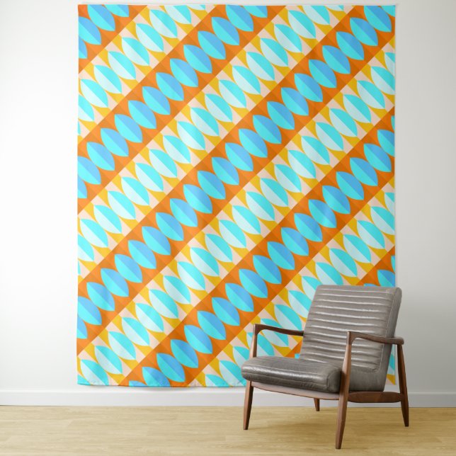 Tenture Couleur Turquoise Bleu Orange Jaune Motif (En situation)