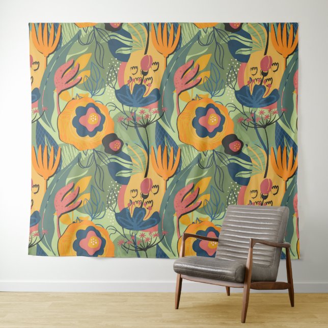 Tenture Couleurs riches fleurs exotiques sans couture moti (En situation (horizontale))