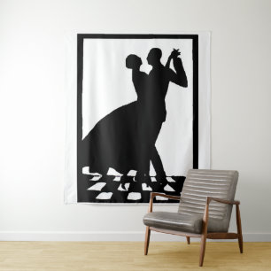 Tenture couple de silhouettes dansant en noir et blanc