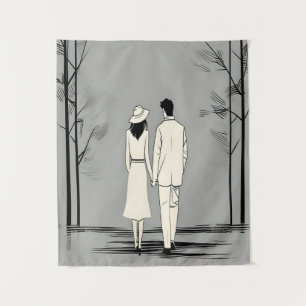Tenture Couple romantique promenade ligne d'art minimalist