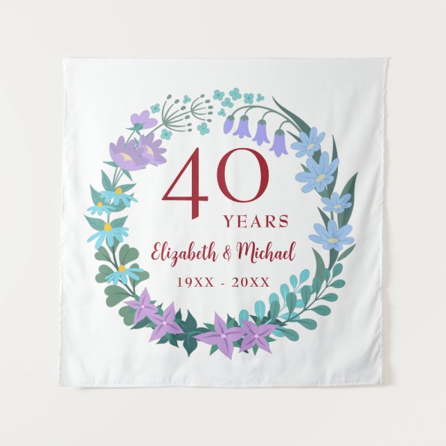 Tenture Couronne de 40e anniversaire rubis fleurs de bleue (Devant)