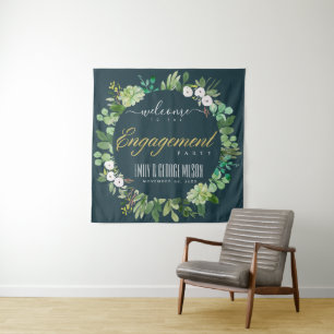 Tenture Couronne de feuillage vert aquarelle de bienvenue 