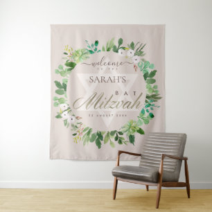 TENTURE COURONNE DE FEUILLES ROSE ROUGISSANT STAR BAT MITZ