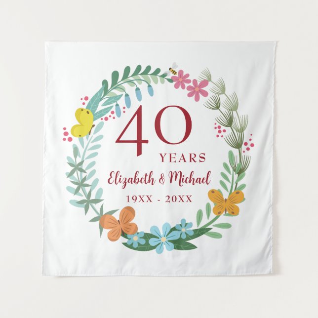 Tenture Couronne de fleurs papillon rubis pour le 40e anni (Devant)