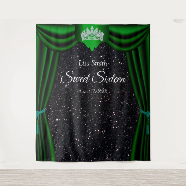 Tenture Couronne de princesse Sweet 16 Rideau vert paillet (Devant)