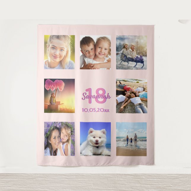 Tenture coutume de photo collage rose gold rose 18 ans (Devant)