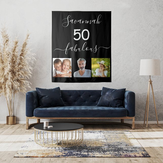 Tenture Coutume de photo personnalisée anniversaire noir s (Créateur téléchargé)
