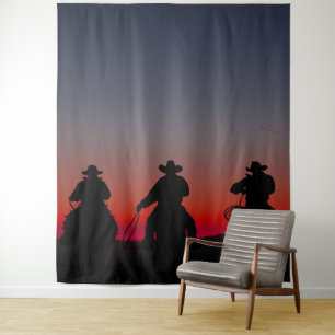 Tenture cowboy au coucher du soleil