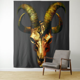 Tenture Crâne aux cornes dorées - Art sombre