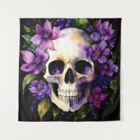 Crâne aux fleurs violettes Goth Aquarelle Art