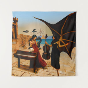 Tenture Crâne de dragon Abstrait Occulte Cuisine foncée AI