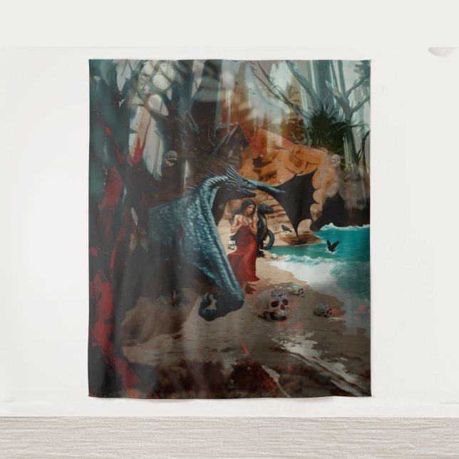 Tenture Crâne de dragon Abstrait Occulte Cuisine foncée AI (Devant)