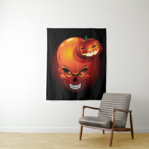Tenture Crâne d'Halloween et Citrouille