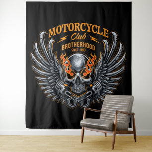 Tenture Crâne et flammes Fraternité Motorcycle Club