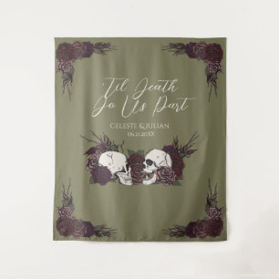 Tenture Crâne Floral Vert Olive Gothic Til Death