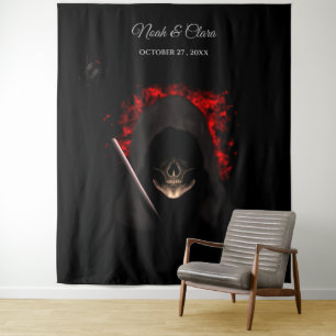 Tenture Crâne gothique rouge-foncé et effrayant Halloween