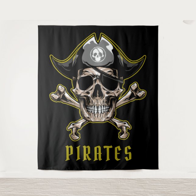 Tenture Crâne pirate Capitaine Trésor Royal arrière-plan (Devant)