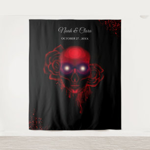 Tenture Crâne rouge floral foncé moody gothique crâne Hall