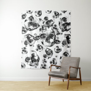Tenture Crânes Noir & Blanc Motif d'Art de Crâne de Squele