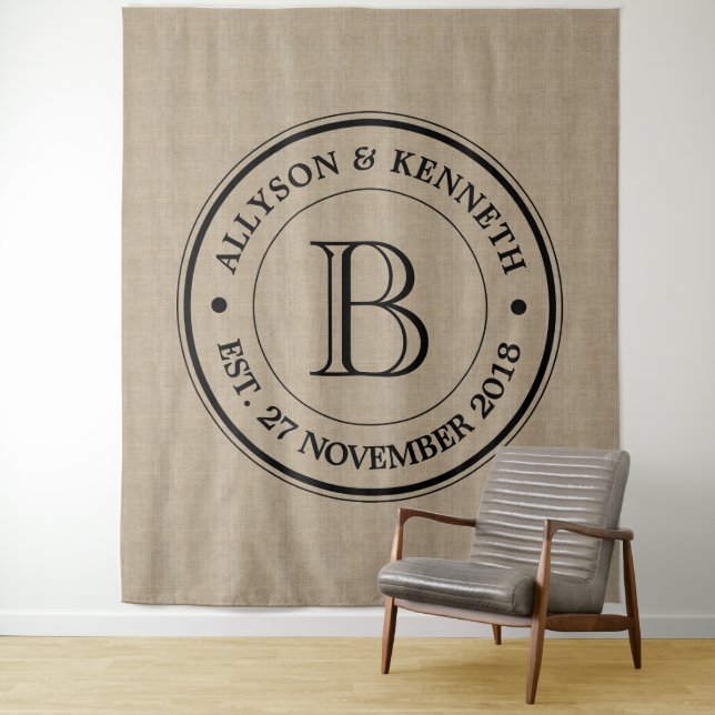 Tenture Créez votre propre logo Burlap Anniversaire Monogr (En situation)