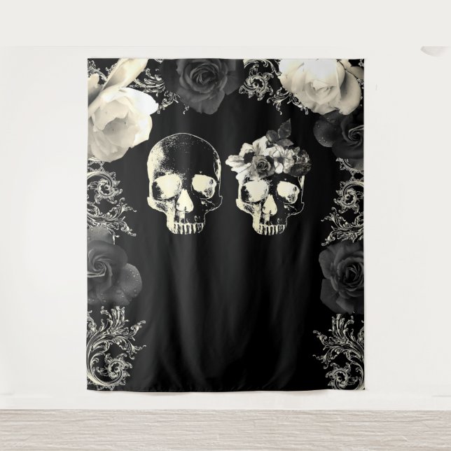 Tenture Crème noire Squelette SkuLLS fond de la photograph (Devant)