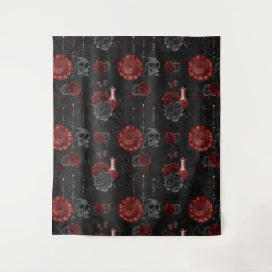 Tenture Crimson magique Zodiac   Rose de crâne gothique ro