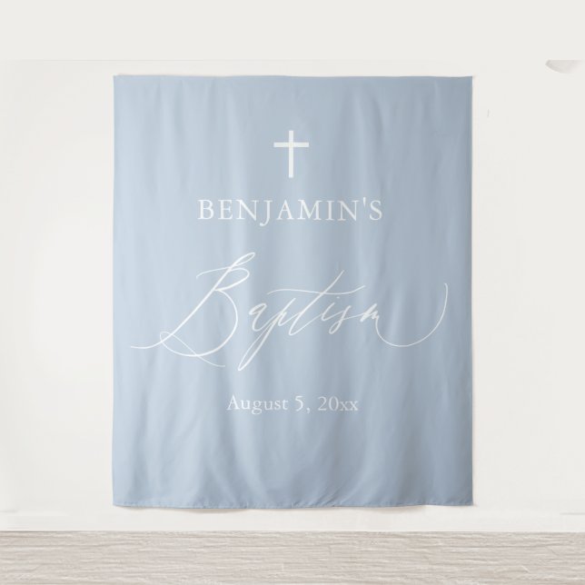 Tenture Croix Bleue Dusty Baptême de garçon Baptême fond p (Devant)