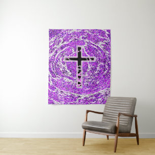 TENTURE CROIX NOIRE ET ROSE AVEC ARRIÈRE - PLAN VIOLET