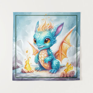 Tenture Crystalized Cute Baby Dragon Bleu Bleu Bébé