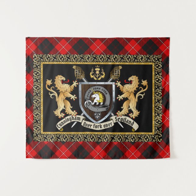 Tenture Cunningham Clan Badge & Motto avec Lions (Devant (Horizontal))
