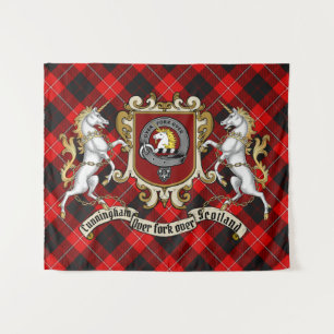 Tenture Cunningham Clan Badge & Unicorns avec Tartan  