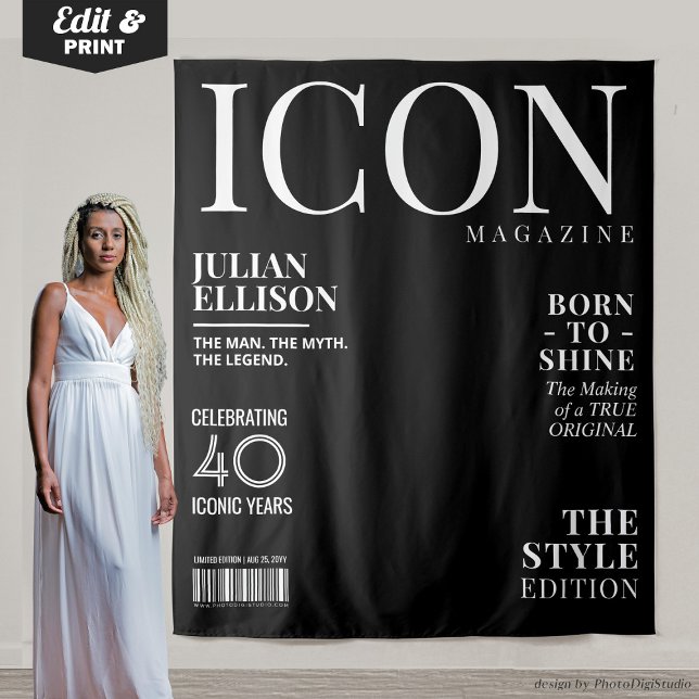 Tenture Custom Fashion Magazine Banner Decor, Black Party (Custom Fashion Magazine Banner Decor, Black Party Tapestry)