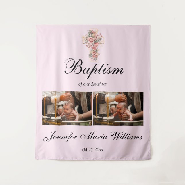 Tenture Custom Photo Collage Christening Baptism Backdrop (Devant)