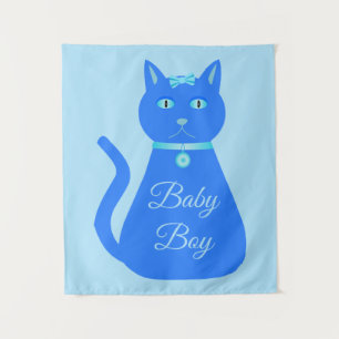 Tenture Cute Blue Baby Boy Chat Personnalisé
