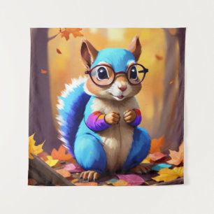 Tenture Cute Blue Squirrel Portant des lunettes-46506