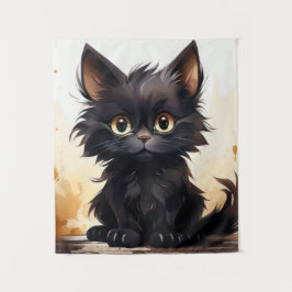 Tenture Cute Chat noir et Fleurs