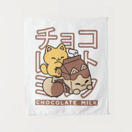 Tenture Cute Chat Riding Chocolat Lait Carton Kawaii Art