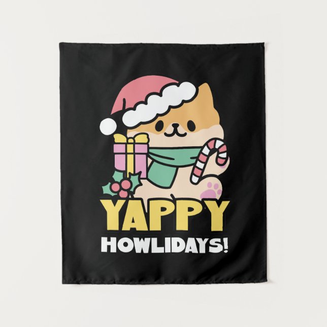 Tenture Cute Christmas Dog - Yappy Howlidays  (Devant)