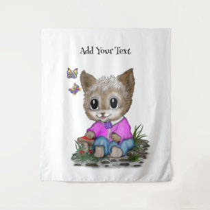 Tenture Cute Kitty Chat et Papillon