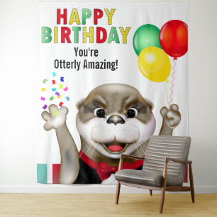 Tenture Cute Otter dans Tuxedo Anniversaire de enfant fond